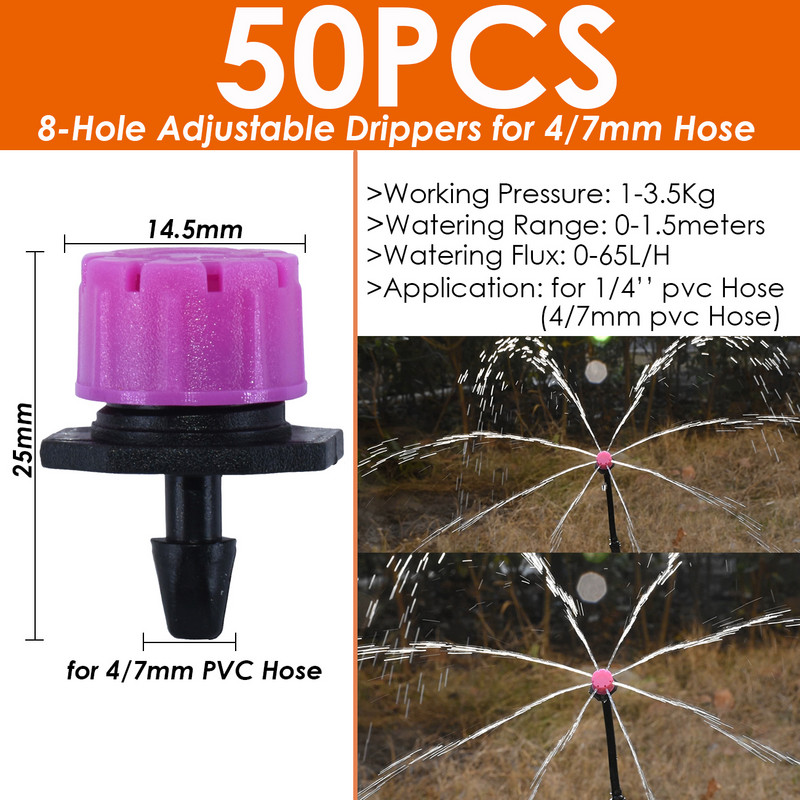 SPRYCLE 1/4``-es tömlő öntözőpermetező szórófej, kibocsátó csepegtető öntözőkert 4/7 mm-es csatlakozó csepegtető forgó fúvókához