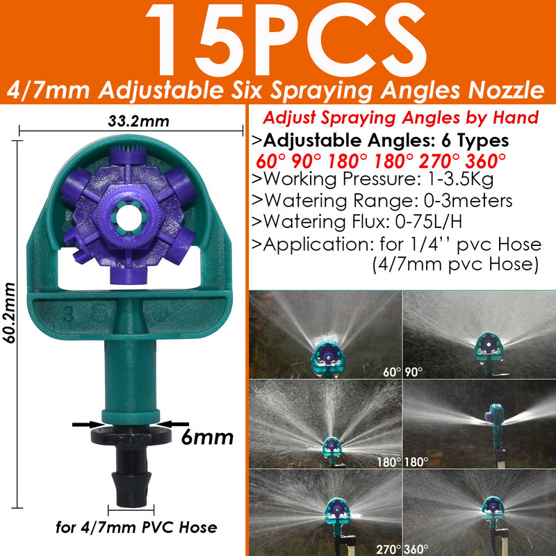 SPRYCLE 1/4``-es tömlő öntözőpermetező szórófej, kibocsátó csepegtető öntözőkert 4/7 mm-es csatlakozó csepegtető forgó fúvókához