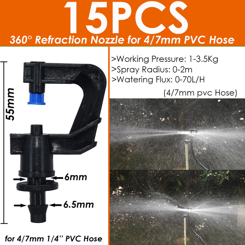 SPRYCLE 1/4``-es tömlő öntözőpermetező szórófej, kibocsátó csepegtető öntözőkert 4/7 mm-es csatlakozó csepegtető forgó fúvókához