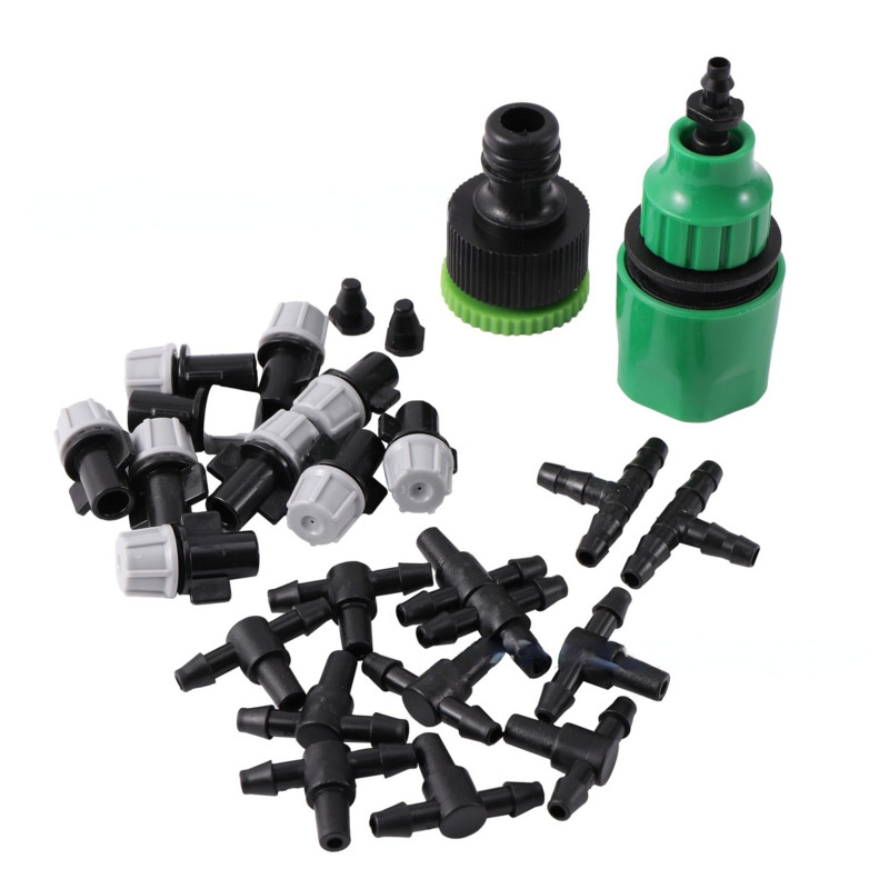 1 készlet Ködfúvókák öntözőrendszer Hordozható permetező automata öntözés 10 m kerti tömlő Permetezőfej 4/7 mm-es pólóval és csatlakozóval