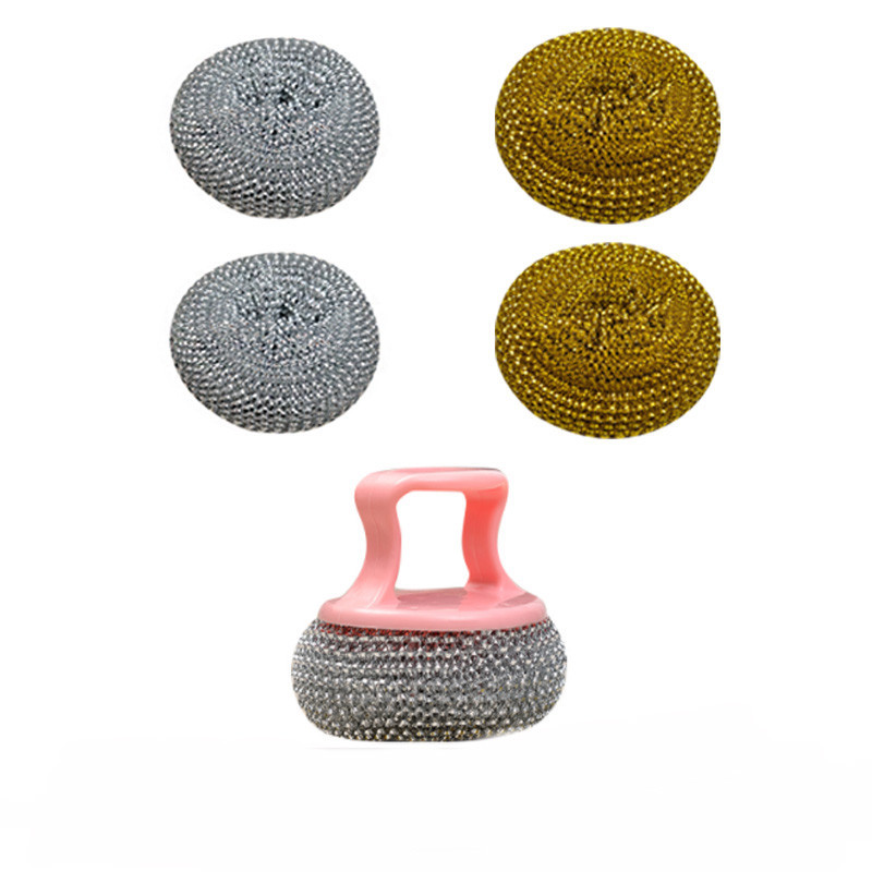 Terasest traatkuuliga nõude puhastushari roostevabast terasest pika käepidemega käsnapallide puhastusvahend potinõude pesemiseks.