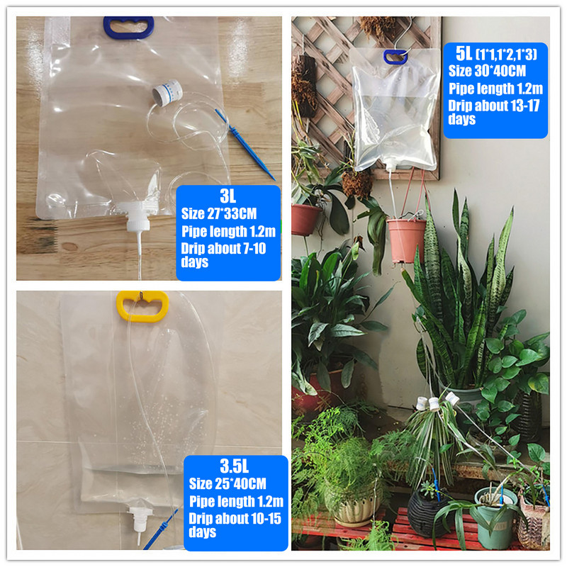 Önöntöző csepegtető zsák 3 l/3,5 l/5 l automatikus öntöző műtrágya csepegtető zsák Virágos zöldség Bonsai cserepes öntözőkészülék