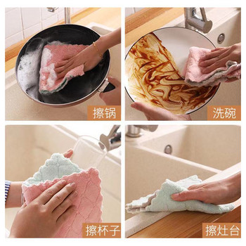Двуслойна абсорбираща микрофибърна кърпа за кухненски съдове с незалепващо масло Кърпа за почистване на домакинството Кърпа за бърсане Инструмент за домашна кухня