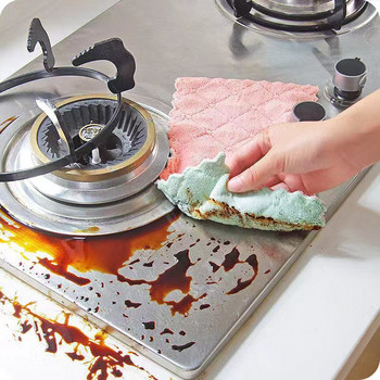 Υφασμα πιάτων κουζίνας διπλής στρώσης απορροφητικό μικροΐνες Αντικολλητικό λάδι ύφασμα καθαρισμού οικιακής χρήσης Πετσέτα σκουπίσματος Εργαλείο κουζίνας σπιτιού