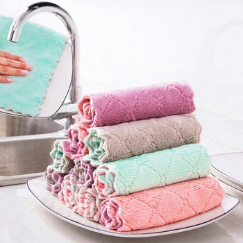 5 τμχ διπλής στρώσης απορροφητικό μικροϊνών πανί πιάτων κουζίνας Αντικολλητικό λάδι ύφασμα καθαρισμού σπιτιού Πετσέτα σκουπίσματος Εργαλείο κουζίνας σπιτιού