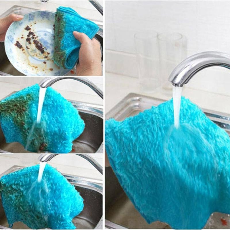 1 tk kahekordne nõudepesulapp, tõhus bambusest kiust kööginõu rasvavastane pesurätik Kodupuhastusvahendid nõudepesuks küürimislapp