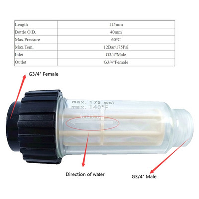 4x aukšto slėgio plovimo filtras G3/4 sriegis aukšto slėgio plovimo filtras tinka K2-K7 skalbimo mašinų valymo įrankiams