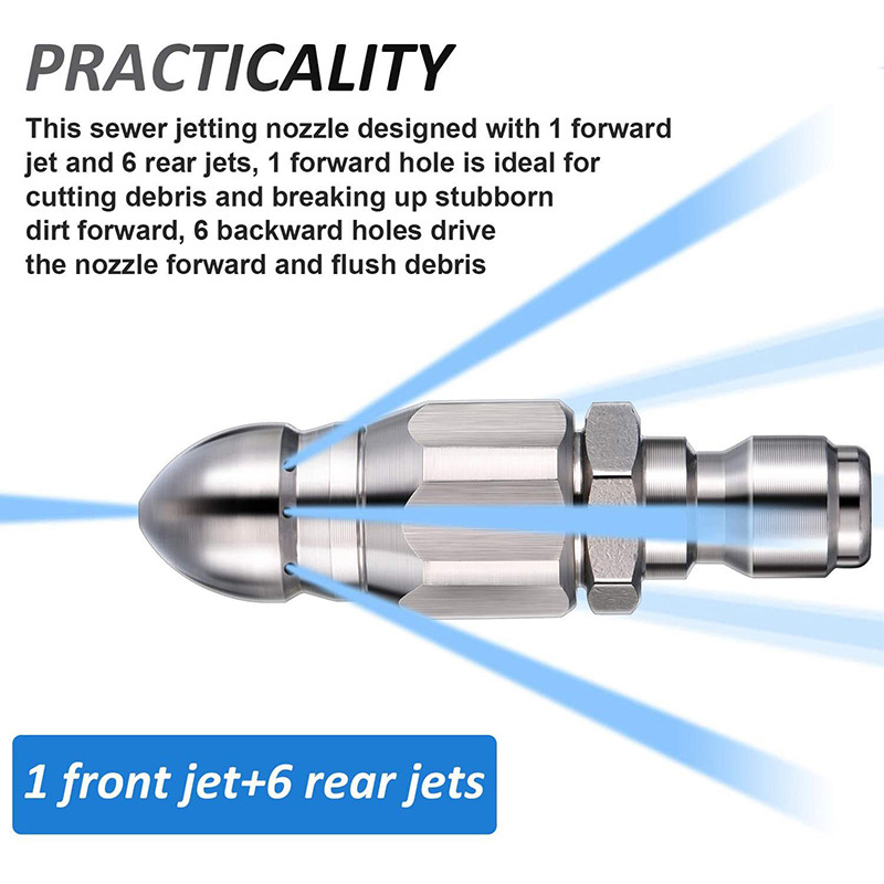 1/4 hüvelykes rozsdamentes acél magasnyomású mosó leeresztő csatorna tisztító csősugár spray gyorscsatlakozós leeresztő tömlő fúvóka hátsó kopásállósága