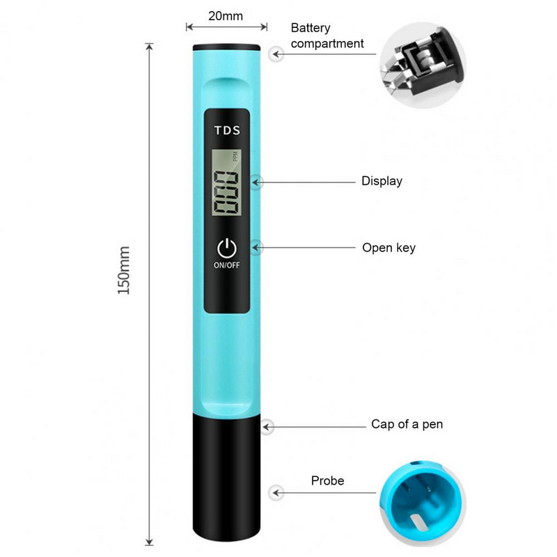 Nešiojamas vandens kokybės testeris LCD ekranas Energiją taupantis Ekologiškas kompaktiškas vandens kokybės monitorius sodo namų apyvokos reikmenys