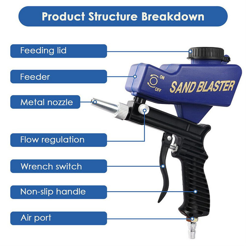 Kézi hordozható homokfúvó pisztoly Ergonomikus kialakítás Léggravitációs adagolású rozsdaeltávolító többfunkciós szerszámok nagykereskedelmi új