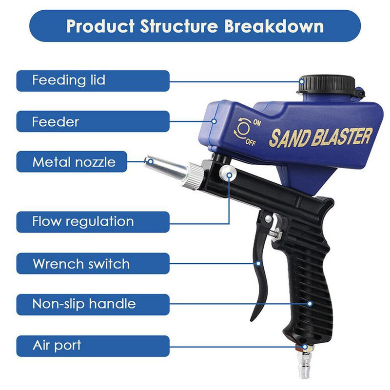 Kézi hordozható homokfúvó pisztoly Ergonomikus kialakítás Léggravitációs adagolású rozsdaeltávolító többfunkciós szerszámok nagykereskedelmi új