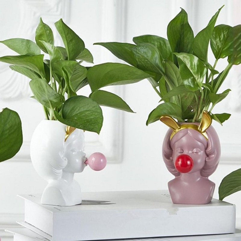 Aranyos lány buborékfújó zamatos ültető edény vinil virágcserép otthoni asztali dekorációhoz, gyanta zamatos ültető edény