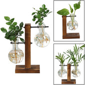 Terrarium Hydroponic βάζα φυτών Vintage γλάστρα Διαφανές βάζο Ξύλινο πλαίσιο Γυάλινο επιτραπέζιο φυτά Διακόσμηση μπονσάι σπιτιού