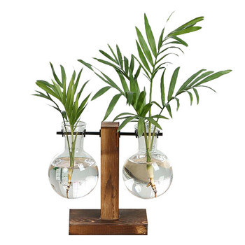 Terrarium Hydroponic βάζα φυτών Vintage γλάστρα Διαφανές βάζο Ξύλινο πλαίσιο Γυάλινο επιτραπέζιο φυτά Διακόσμηση μπονσάι σπιτιού