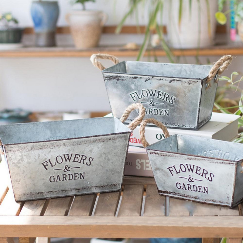 Kovácsoltvas virágcserép Régi retro nappali ón európai váza asztali tároló vödör Kerti dekoráció virág vödör cserép