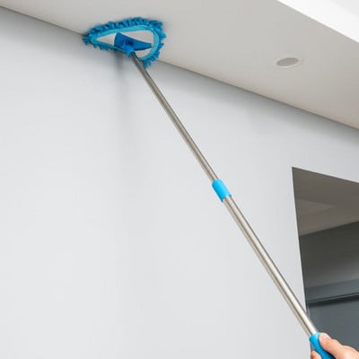 Mop retractabil din chenille triunghiular pentru măturat pereți plăci de tavan portabil pentru curățarea ferestrelor, podea, scară, praf, colțuri de îndepărtare