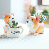Γελοιογραφία Χαριτωμένο μικρό κοντό πόδι Corgi Dog κούκλα Μικρή γλάστρα Ρητίνη φυτό χυμώδες μπονσάι Κήπος Διακόσμηση επιφάνειας εργασίας κρεβατοκάμαρας