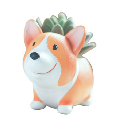Γελοιογραφία Χαριτωμένο μικρό κοντό πόδι Corgi Dog κούκλα Μικρή γλάστρα Ρητίνη φυτό χυμώδες μπονσάι Κήπος Διακόσμηση επιφάνειας εργασίας κρεβατοκάμαρας