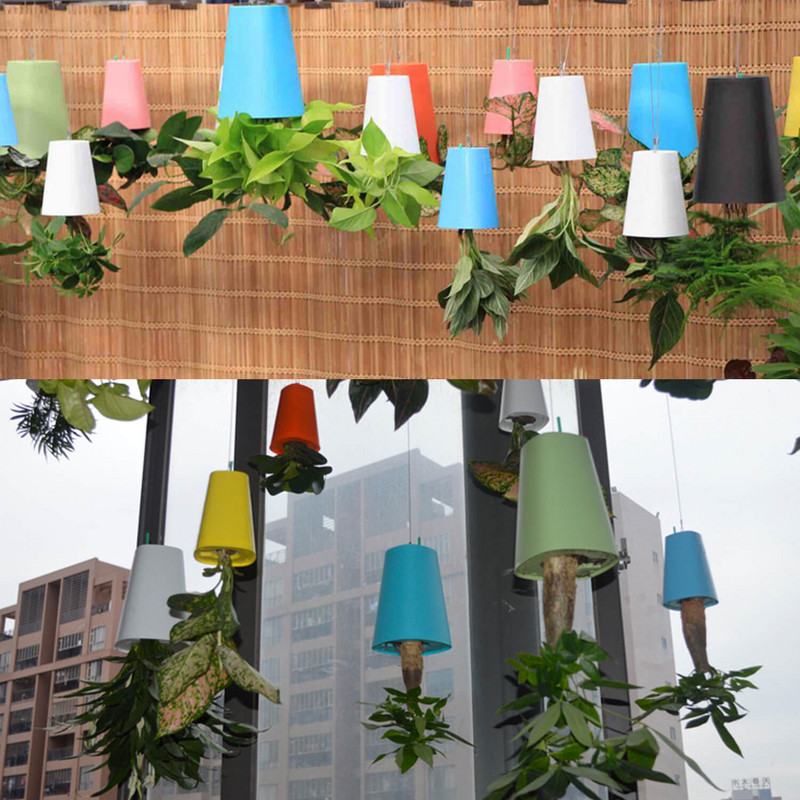 Fordított égbolt Kerti függő edény fejjel lefelé ültető virágcserep 360 fokban elforgatható tároló kerti virágcserepek kosár műanyag J8K6