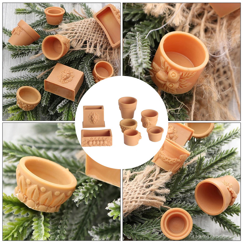 7 db/Szett Gyűjtemények Mini miniatűr bonsai virágcserép 1/12 babaházhoz Tündérkert dekor kiegészítők