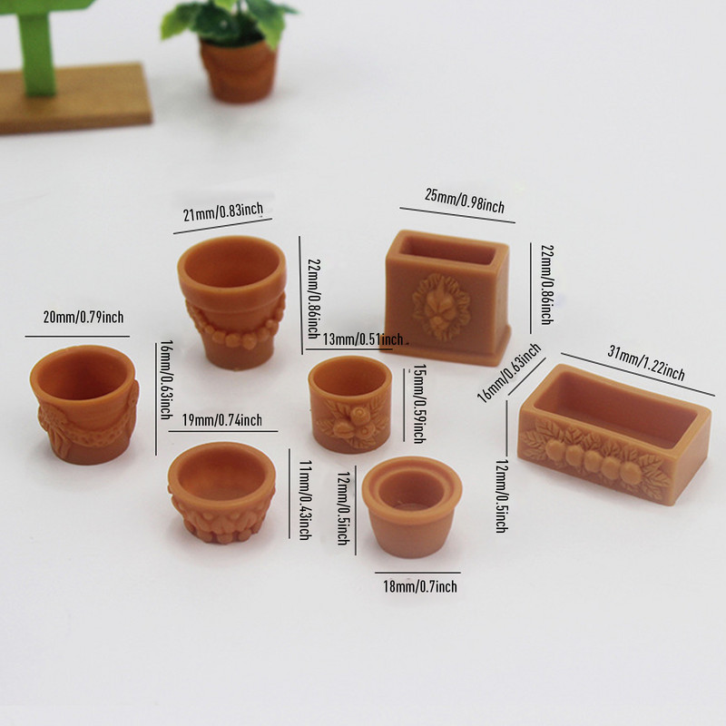 7 db/Szett Gyűjtemények Mini miniatűr bonsai virágcserép 1/12 babaházhoz Tündérkert dekor kiegészítők