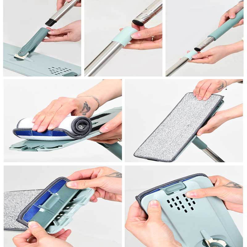 Padlótisztító felmosó mikroszálas felmosópárnával, rozsdamentes acél lapos kinyomható felmosómosó háztartási padlótisztító eszköz