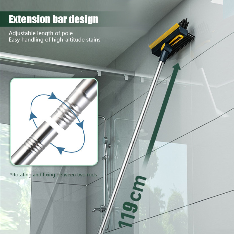 Grīdas tīrīšanas birste ar garu rokturi, klāja suka ar ķemmes zobiem un rakeli, 2-in-1 grīdas tīrītājs vannas istabai un virtuvei