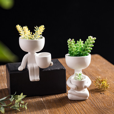 2019-es új humanoid kerámia zamatos ültetőcserep készlet kreatív Design virágcserepek otthoni dekoráció Asztali váza Ablakpárkány Bonsai