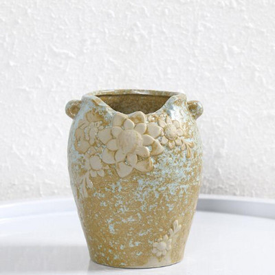 Durva kerámia húsos cserep, kreatív virágmintával díszített váza lyukas ültetvénytartó edénnyel Házikert dekoráció