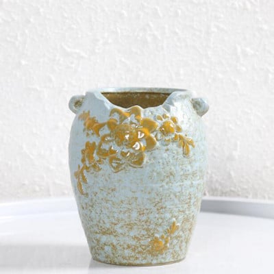 Durva kerámia húsos cserep, kreatív virágmintával díszített váza lyukas ültetvénytartó edénnyel Házikert dekoráció