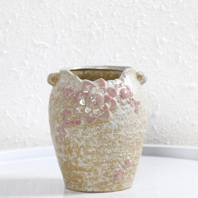 Durva kerámia húsos cserep, kreatív virágmintával díszített váza lyukas ültetvénytartó edénnyel Házikert dekoráció