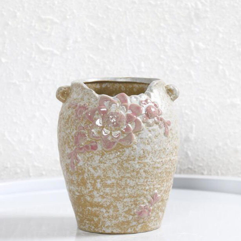 Durva kerámia húsos cserep, kreatív virágmintával díszített váza lyukas ültetvénytartó edénnyel Házikert dekoráció