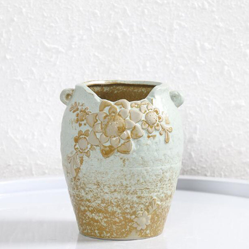 Durva kerámia húsos cserep, kreatív virágmintával díszített váza lyukas ültetvénytartó edénnyel Házikert dekoráció