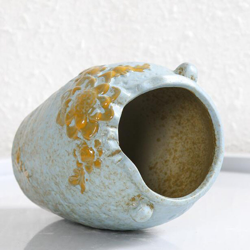 Durva kerámia húsos cserep, kreatív virágmintával díszített váza lyukas ültetvénytartó edénnyel Házikert dekoráció