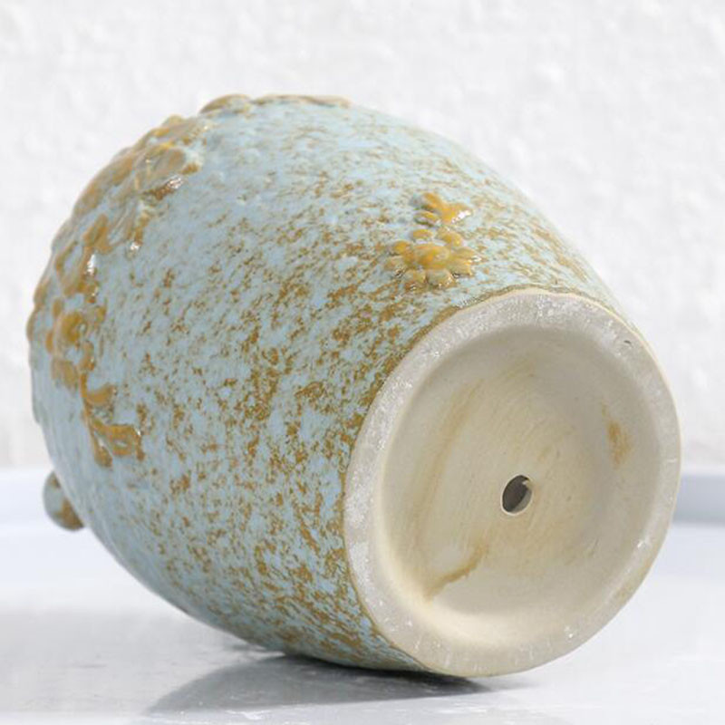 Durva kerámia húsos cserep, kreatív virágmintával díszített váza lyukas ültetvénytartó edénnyel Házikert dekoráció