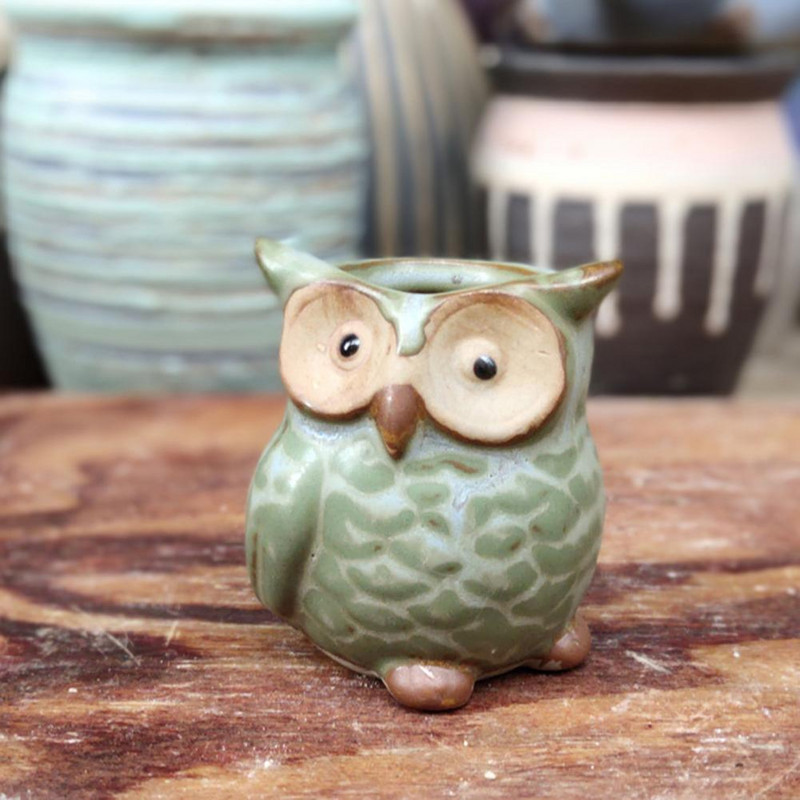 Kerámia virágcserép bagoly alakú miniatűr cserep Kreatív kerámia ültető virág növény Zamatos kaktusz cserep Kerti virágcserép