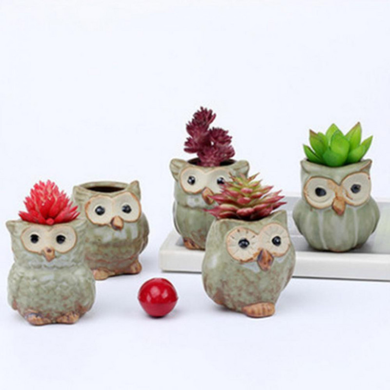 Kerámia virágcserép bagoly alakú miniatűr cserep Kreatív kerámia ültető virág növény Zamatos kaktusz cserep Kerti virágcserép