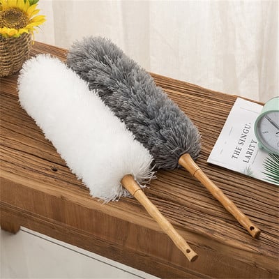 2023 Wooden Handle Microfiber Duster Electrostatic Adsorption Bendable Anti Dusting Brush Home Air-condition Car Furniture Clean