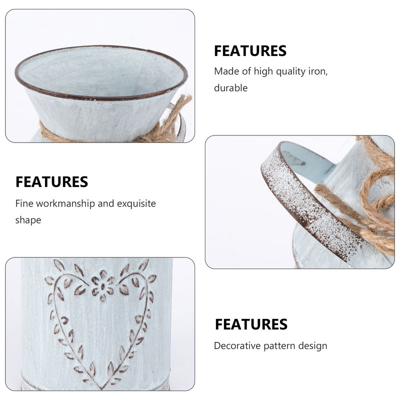 Váza Fém Virágkancsó Vödör Vintage Tejkancsó Rusztikus Kanna Vidéki Parasztház cserepes ültető Primitív ón elegáns kopott öntözés