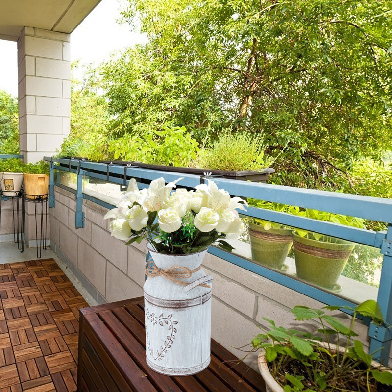 Váza Fém Virágkancsó Vödör Vintage Tejkancsó Rusztikus Kanna Vidéki Parasztház cserepes ültető Primitív ón elegáns kopott öntözés