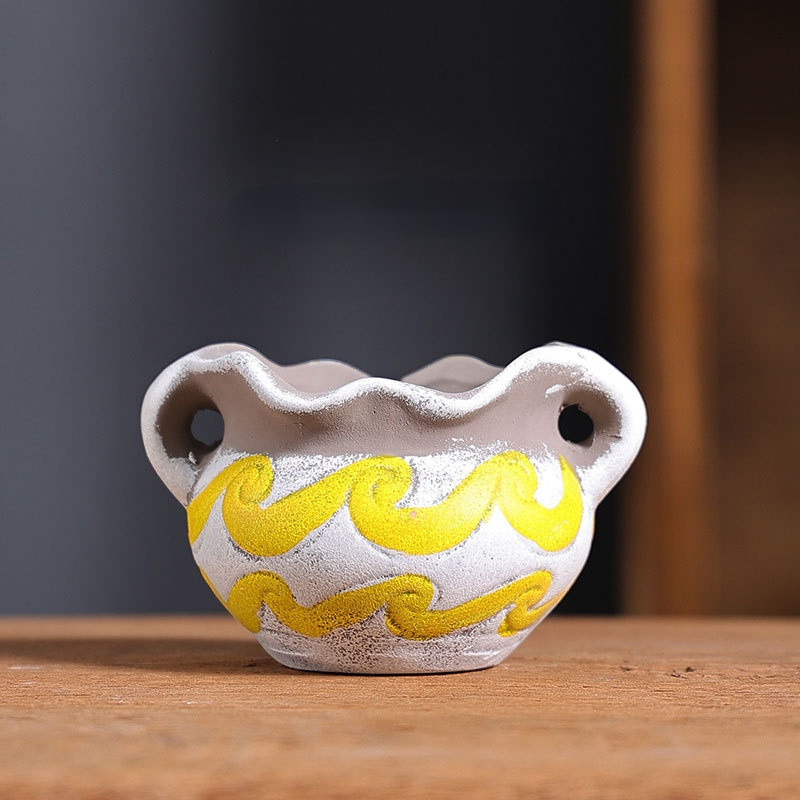 Kis mediterrán kerámia virágcserép Retro húsos virágcserép Kreatív húsnövény Kertészet Virágzás Dekorációs termékek Csere