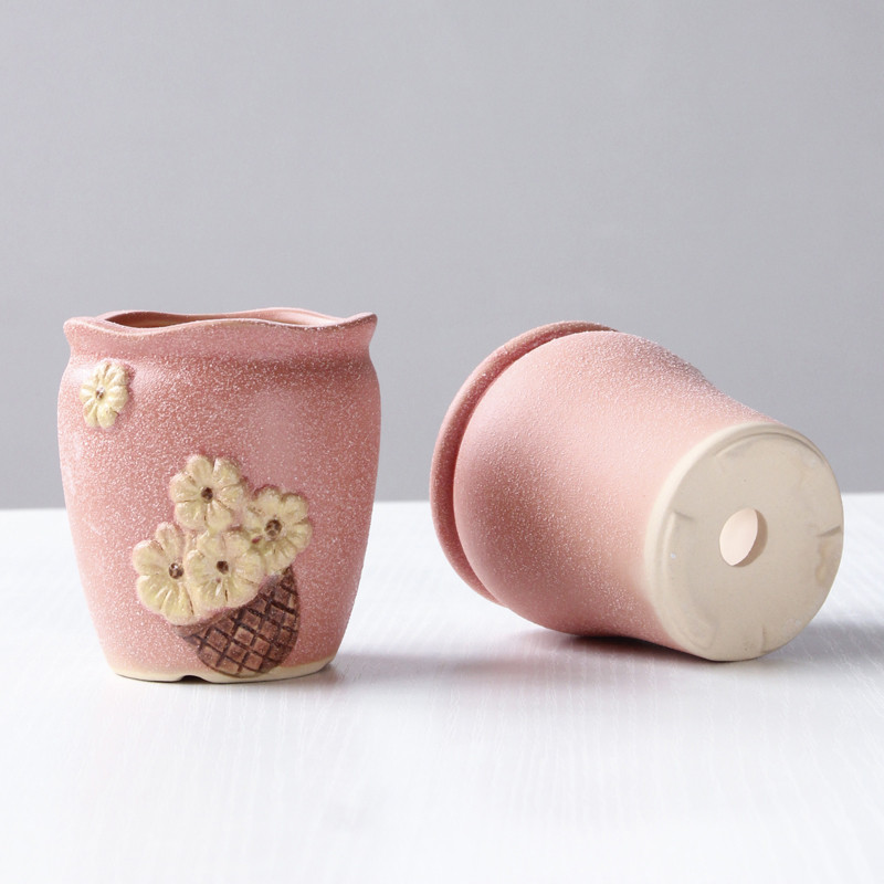 ÚJ, színesre festett dombornyomott zamatos kerámia mini virágcserep Szép fagyos zöld növényi medencedísz Otthon Kreatív Kertészet