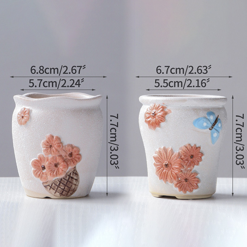 ÚJ, színesre festett dombornyomott zamatos kerámia mini virágcserep Szép fagyos zöld növényi medencedísz Otthon Kreatív Kertészet