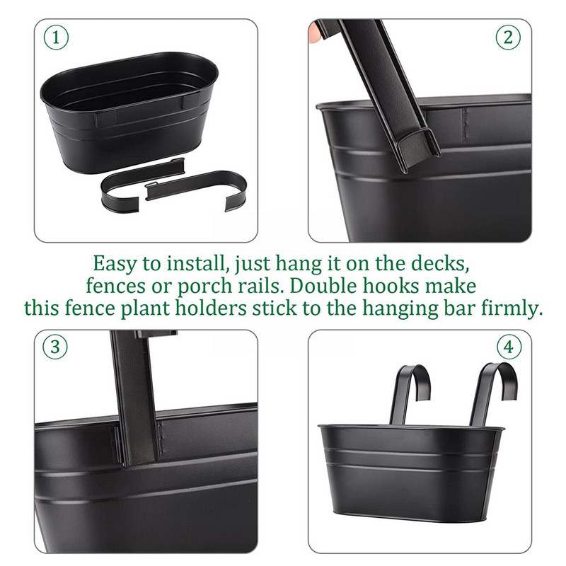 Levehető dupla kampós virágcserép falra függesztett ovális fém növényvödör virágcserepek kampós kerti szerszám korláthoz Home Decora Y4u6