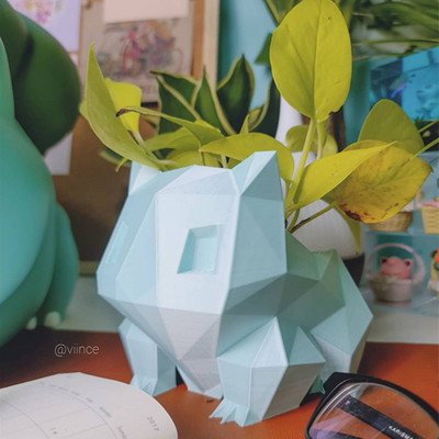 Low Poly Bulbasaur Planter Zamatos növény virágcserep Virágcserepes figura Kerti dekor asztali dísz