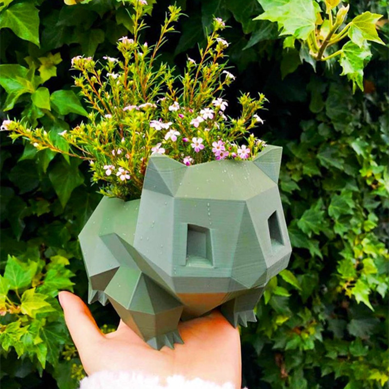 Low Poly Bulbasaur Planter Zamatos növény virágcserep Virágcserepes figura Kerti dekor asztali dísz