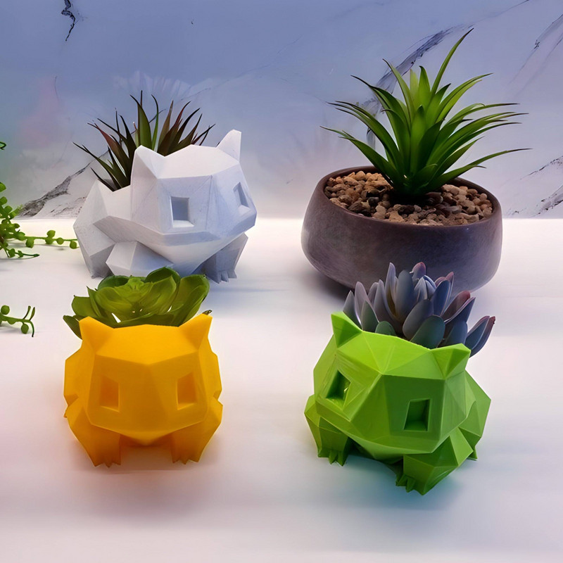 Low Poly Bulbasaur Planter Zamatos növény virágcserep Virágcserepes figura Kerti dekor asztali dísz