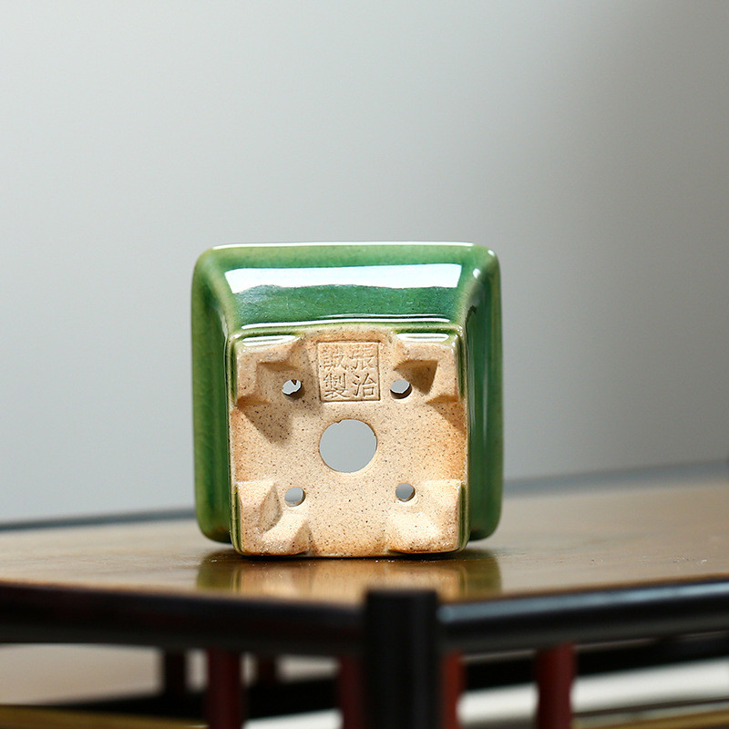 2023 Yixing Lila homokos virágcserép négyzet alakú mini bonsai cserép kínai stílusú repedezett kerámia mázas virágcserép otthoni dekoráció 1 DB LE801