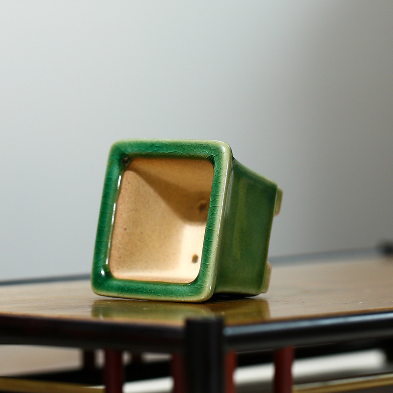 2023 Yixing Lila homokos virágcserép négyzet alakú mini bonsai cserép kínai stílusú repedezett kerámia mázas virágcserép otthoni dekoráció 1 DB LE801