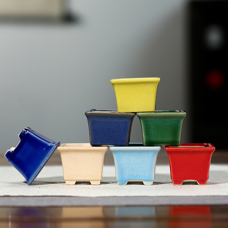 2023 Yixing Lila homokos virágcserép négyzet alakú mini bonsai cserép kínai stílusú repedezett kerámia mázas virágcserép otthoni dekoráció 1 DB LE801